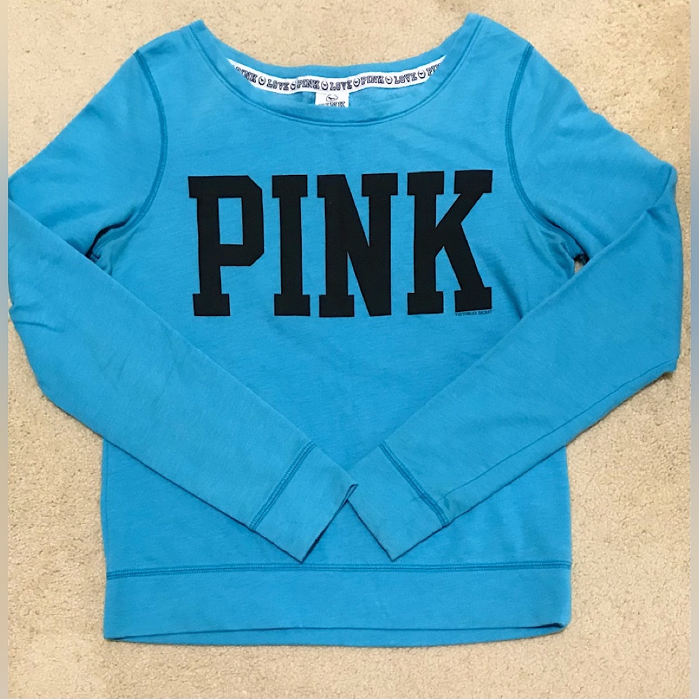 🔥EUC PINK BY VS SUPER CUTE TURQUOISE&BLACK FITTED SWEATSHIRT!!